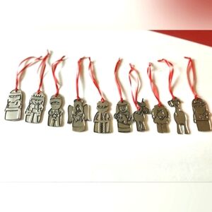 Wendell August Old Forge Pewter Nativity Set Ornaments. 10 in Box
